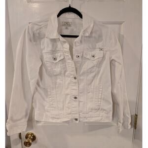 Lucky Brand | Distressed White Denim Jacket | Size Medium